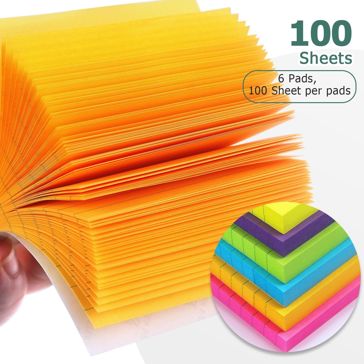 6 Pads Lined Sticky Notes 3x3 Sticky Notes with Lines Self-Stick Note Pads 6 Bright Multi Colors,100 Sheet/Pad - Image 4