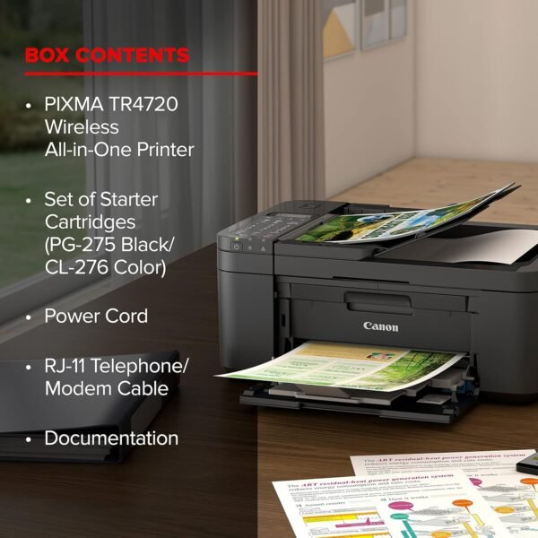 Canon PIXMA TR4720 All-in-One Wireless Printer, Home Use with Auto Document Feeder, Mobile Printing and Built-in Fax, Black