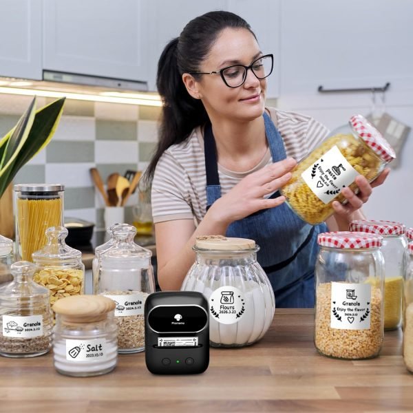 Phomemo Label Maker - M108 Bluetooth Address Label Makers for Small Business, Home, Office, 2 Inch Barcode Label Printer with 300+ Templates, Sticker Printer for Address/Logo/Clothing Label, Black