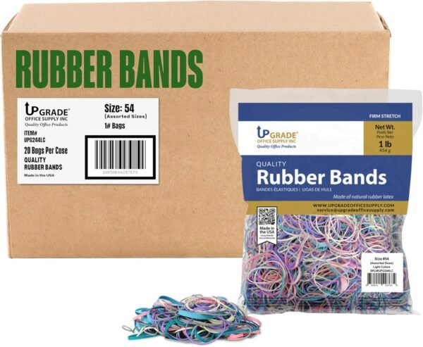 Upgrade Office Supply Rubber Bands, Assorted Size and Light Color, 1 lb, USA