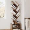 SUNMORY 6 Tier Tree Bookshelf, Small Bookcase with Storage Cabinet, Modern Tall Narrow Bookshelves Organizer, Floor Standing Book Shelf for Bedroom/Living Room/Home Office/Corner, Rustic Brown