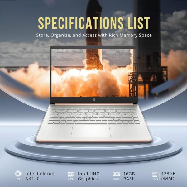 81QM8tPRyoL._AC_SL1500_.jpg HP Stream 14" HD BrightView Laptop, Intel Celeron N4120, 16GB RAM, 288GB Storage (128GB eMMC + 160GB Docking Station Set), Intel UHD Graphics, 720p Webcam, Wi-Fi, 1 Year Office 365, Win 11 S, Gold