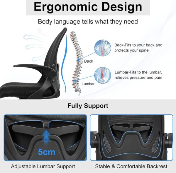 81QrPjhjelL._AC_SL1500_.jpg Primy Drafting Chair Tall Office Chair with Flip-up Armrests Executive Ergonomic Computer Standing Desk Chair with Lumbar Support and Adjustable Footrest Ring (Black)