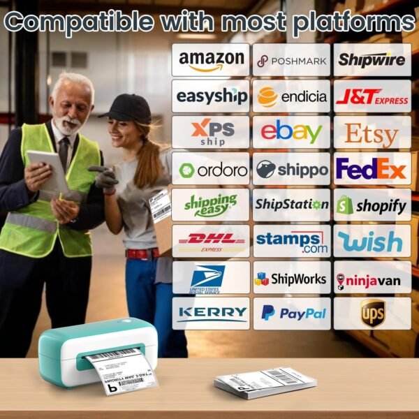 Phomemo Green Bluetooth Thermal Shipping Label Printer, 2025 Upgrade 4x6 Desktop Thermal Label Printer for Small Business/Shipping Packages/Office/Home, for Amazon, Ebay, Shopify, Etsy, UPS, FedEx