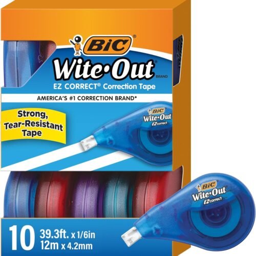 BIC Wite-Out Brand EZ Correct Correction Tape, 39.3 Feet, 10-Count Pack of White Correction, Tear-Resistant Tape Office or School Supplies