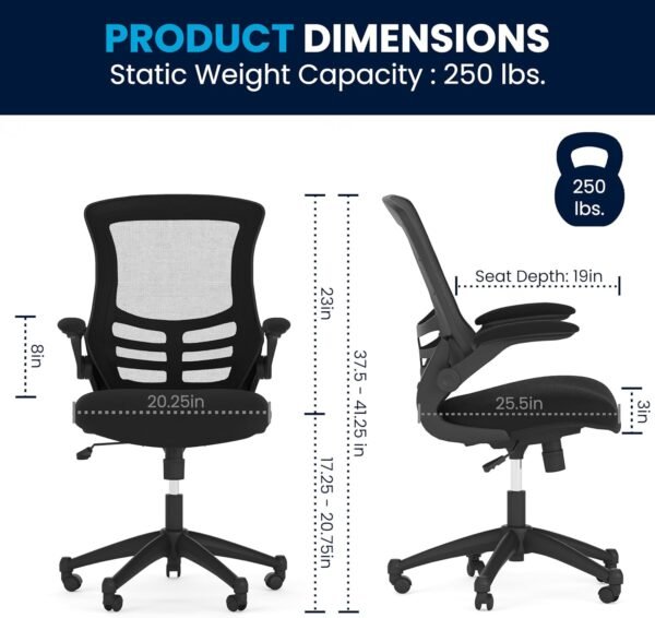 81SD4BNbuL._AC_SL1500_.jpg Flash Furniture Kelista Mid-Back Swivel Office Chair with Adjustable Seat Height, Ergonomic Mesh Desk Chair with Flip-Up Armrests, Black