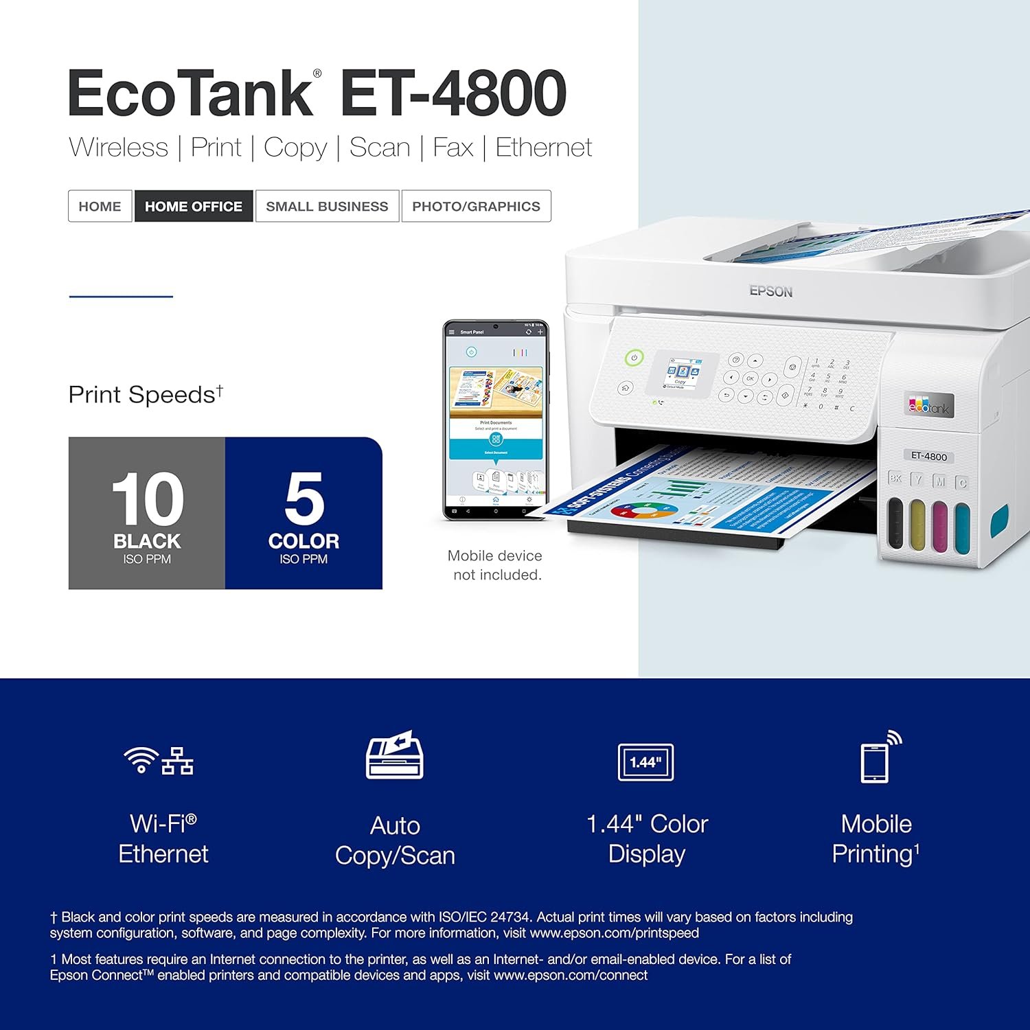 Epson EcoTank ET-4800 Wireless All-in-One Cartridge-Free Supertank Printer with Scanner, Copier, Fax, ADF and Ethernet – Ideal-for Your Home Office, White - Image 4
