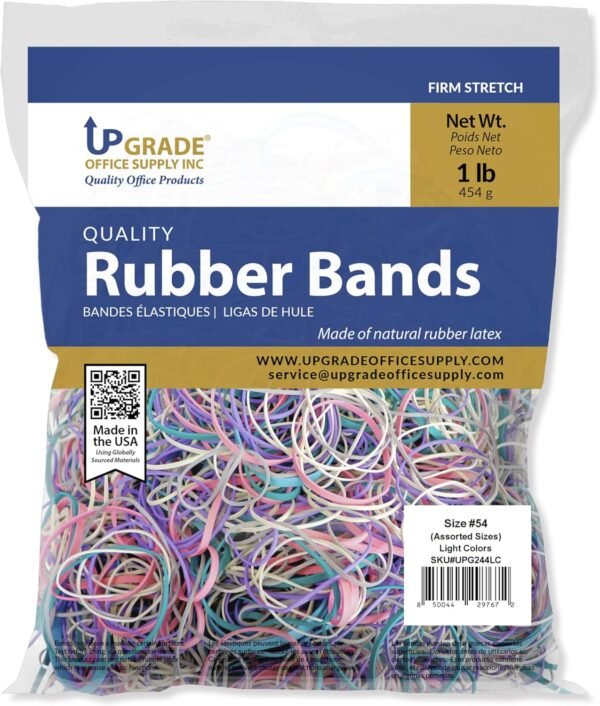 Upgrade Office Supply Rubber Bands, Assorted Size and Light Color, 1 lb, USA