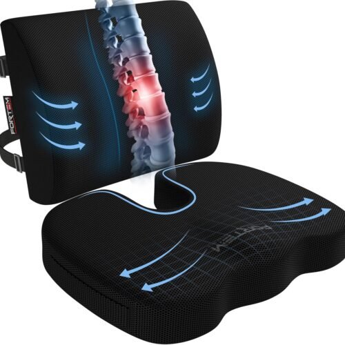 FORTEM Office Chair Cushion and Back Support for Office Chair, Lumbar Support Pillow, Memory Foam, Non Slip Sitting and Back Rest for Gaming, Car Seat Cushion, Chair Pad