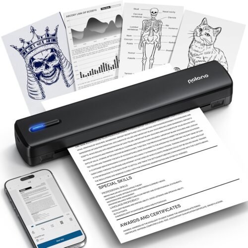 POLONO Portable Printer Wireless for Travel, D810 Bluetooth Thermal Printer Support for 8.5"x11" US Letter, Inkless Compatible with iOS, Android, Laptop for Office, Car and Home, Black