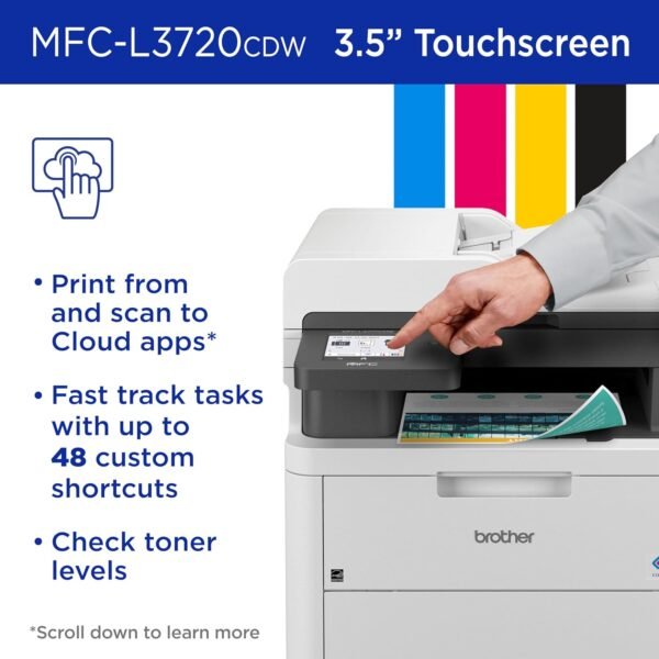 Brother Color Laser Printer All-in-One with Scanner, Copier and Fax - Professional Wireless Business Printer with Auto Duplex and 250-Sheet Capacity for Small Office (MFC-L3720CDW)