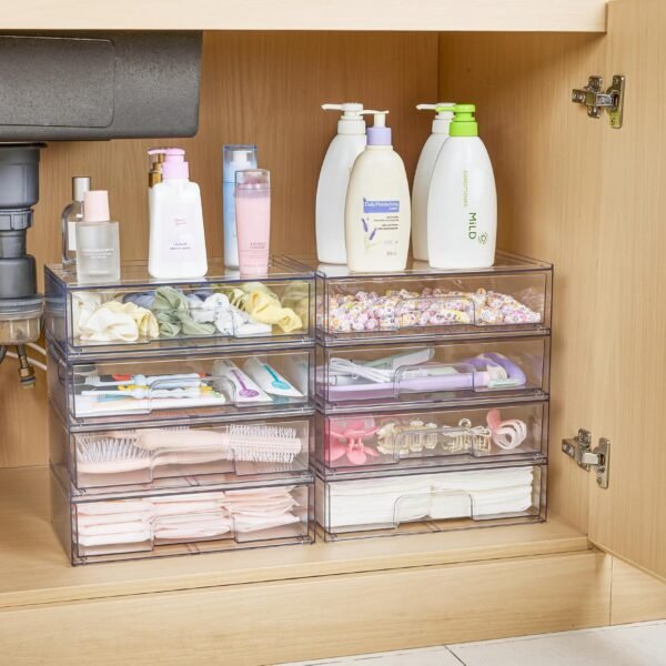 Vtopmart 12.1''W Clear Stackable Storage Drawers,2 Pack Acrylic Plastic Organizers Bins for Makeup Palettes, Cosmetics, and Beauty Supplies,Ideal for Vanity, Bathroom,Cabinet,Desk Organization