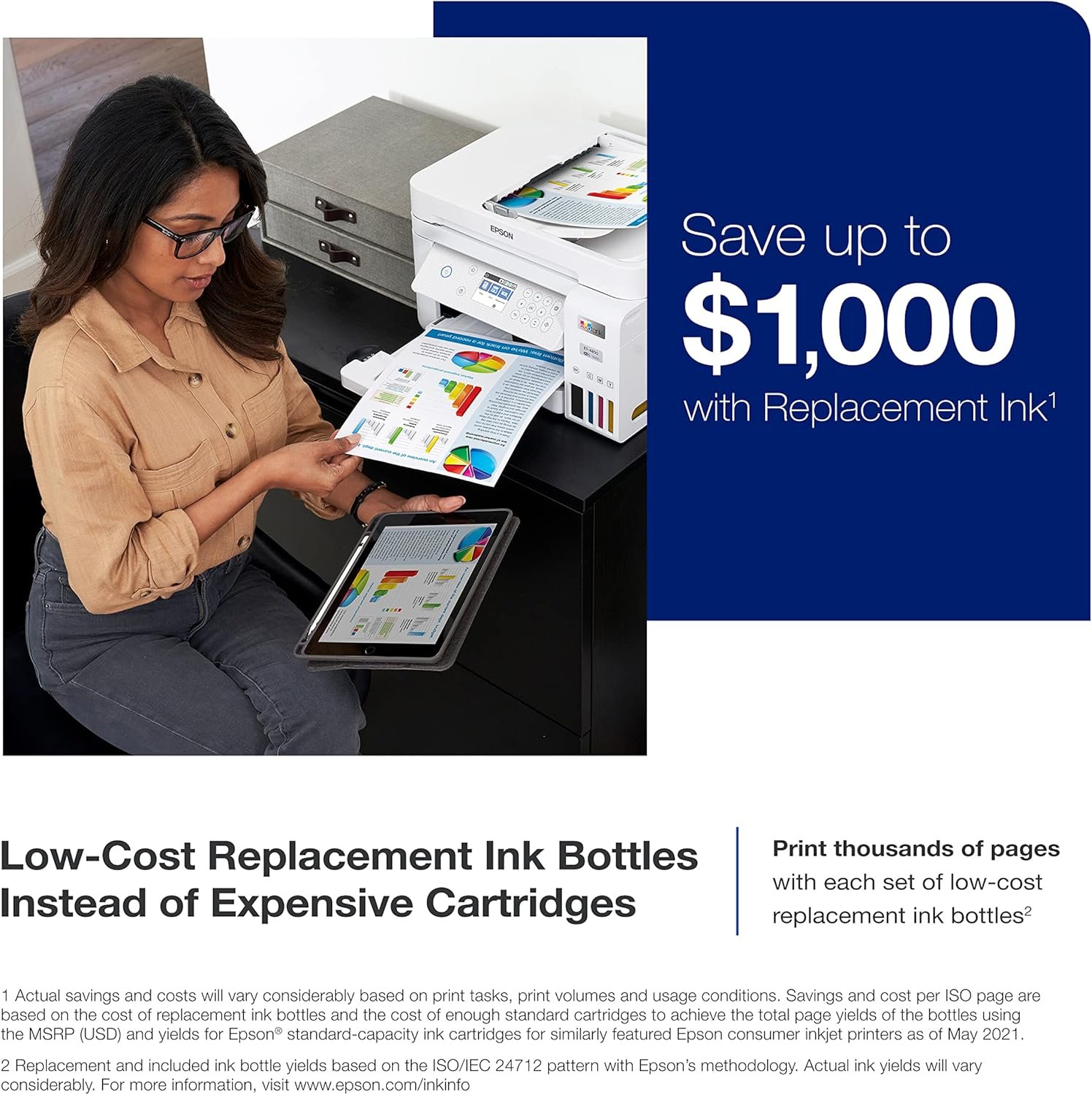 Epson EcoTank ET-3850 Wireless Color All-in-One Cartridge-Free Supertank Printer with Scanner, Copier, ADF and Ethernet – White (Renewed) - Image 3