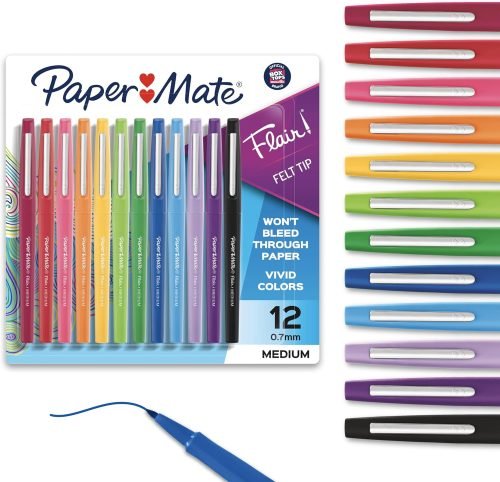 Paper Mate Flair Felt Tip Pens | Medium Point 0.7 Millimeter Marker Pens | School Supplies for Teachers & Students | Assorted Colors 12 Count