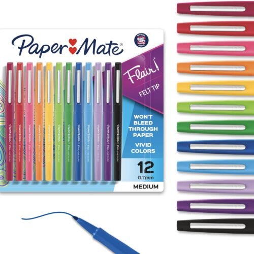 Paper Mate Flair Felt Tip Pens | Medium Point 0.7 Millimeter Marker Pens | School Supplies for Teachers & Students | Assorted Colors 12 Count