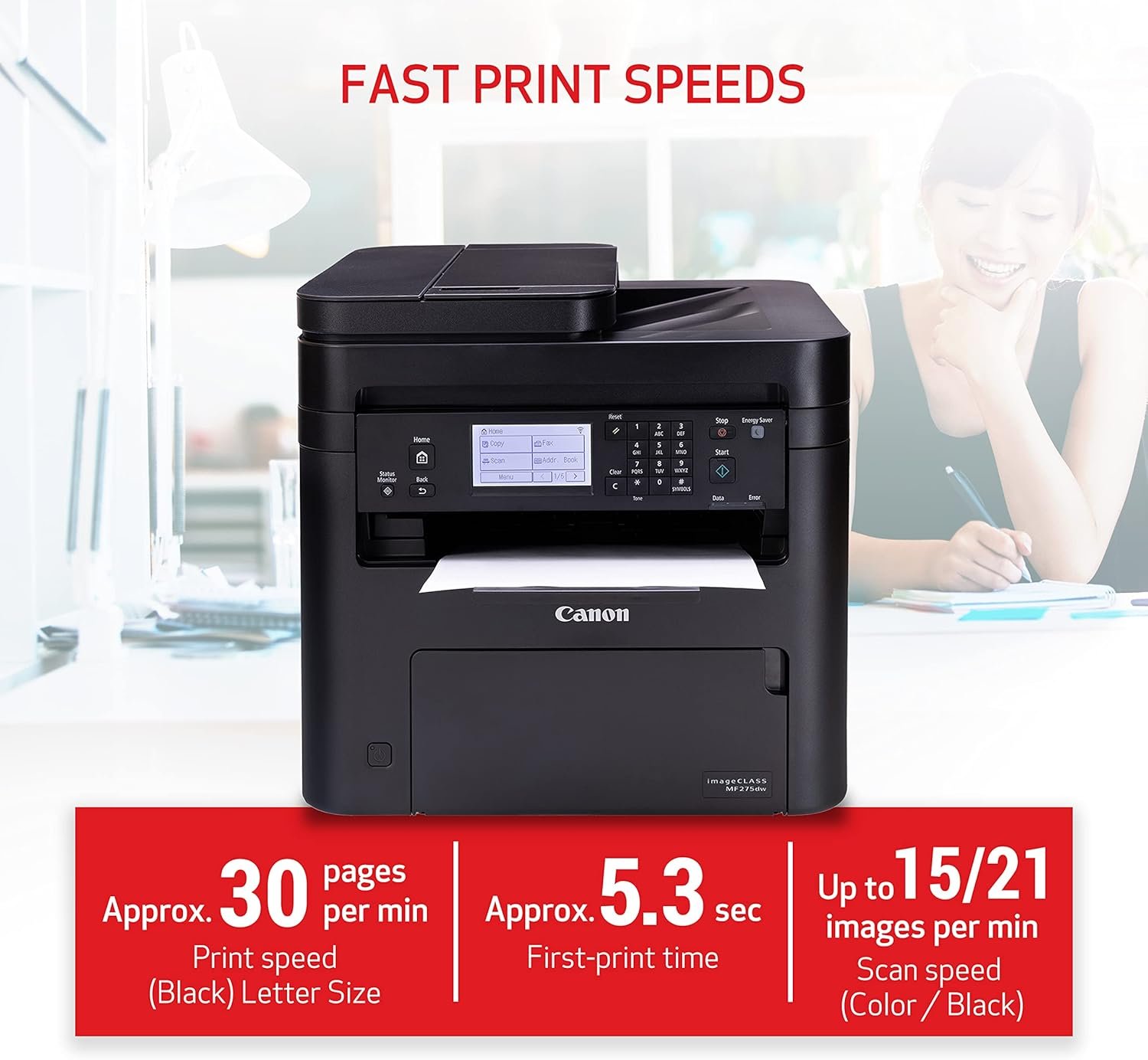 Canon imageCLASS MF275dw - Monochrome, Duplex Wireless Laser Printer, All-In-One With Scanner, Copier, Fax, Mobile Ready, 30 PPM, Black - Image 5