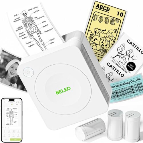 Nelko Sticker Printer, PM230 Print Pod Mini Bluetooth Portabel Sticker Maker with 3 Rolls Paper, Print Pods Mini Printer with Multiple Templates for Phone & Tablet, White