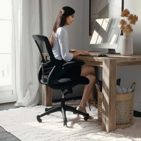 81Y6IfpT9RL._AC_SL1500_.jpg Flash Furniture Kelista Mid-Back Swivel Office Chair with Adjustable Seat Height, Ergonomic Mesh Desk Chair with Flip-Up Armrests, Black