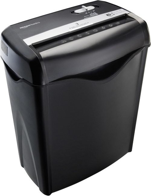 Amazon Basics 6 Sheet Cross Cut Paper and Credit Card Home Office Shredder with 3.8 Gallon Bin, Black