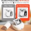 Sticker Printer, Mini Thermal Printer with 5 Rolls Paper ,Inkless Photo Maker for School Supplies & DIY Projects,Bluetooth Connection Portable Sticker Maker for Labels, Photos, and Notes (White)