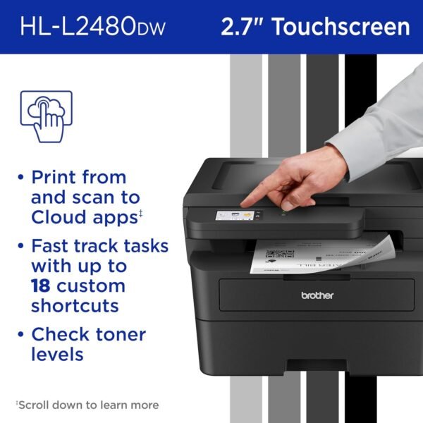 81ZnPVKRroL._AC_SL1500_.jpg Brother HL-L2480DW Wireless Compact Monochrome Multi-Function Laser Printer with Copy and Scan, Duplex, Mobile, Black & White | Includes Refresh Subscription Trial(1), Amazon Dash Replenishment Ready
