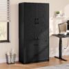 YITAHOME Wood File Cabinets, Heavy Duty Garage Tool Cabinets with Doors & Adjustable Shelves, Big Storage Filing Lockers for Home Office, Living Room, Pantry, Gym, Basement, Warehouse, Black