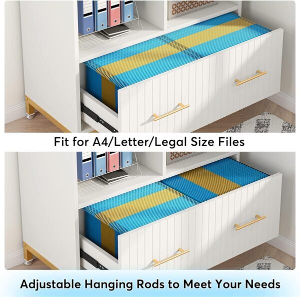 Tribesigns Lateral File Cabinet with Drawer, White Filing Cabinet with Adjustable Hanging Rod for Letter/Letter/A4 Size Files, 35.4" Wood Modern Printer Stand with Open Storage Spaces for Home Office