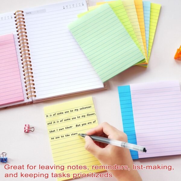 9 Pack Lined Sticky Notes 4X6 in Post, 9 Pastel Colors Large Ruled Post Sticky Colorful Super Sticking Power Memo Pads Strong Adhesive, Sticky Notes with Lines Office, Home, 35 Sheets/pad