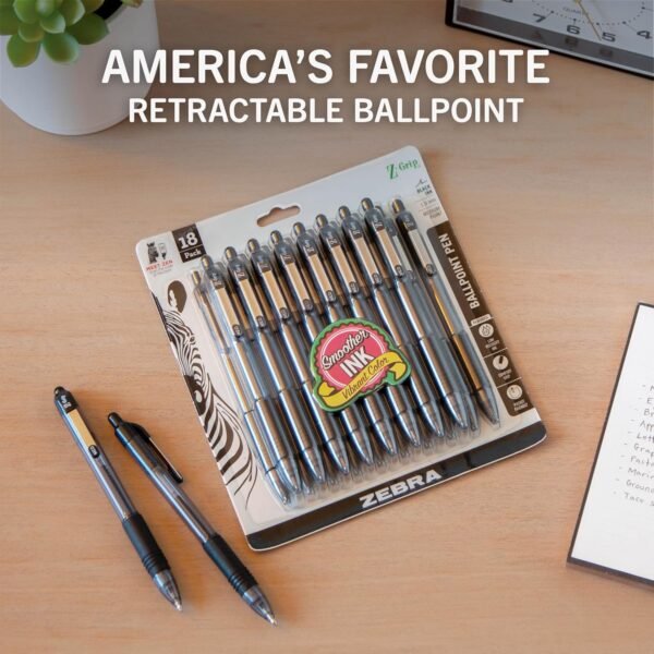 Zebra Pen Z-Grip Retractable Ballpoint Pen, Medium Point, Black Ink, Model Number 22218, 18-Pack (22218)