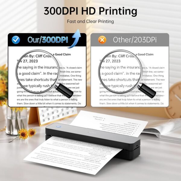 iDPRT Portable Thermal Printer, 300DPI Inkless-Bluetooth Small Mobile Printers Wireless for Travel, Office, Vehicles, Home Use, Supports 8.5" x 11" US Letter, A4 A5, Compatible with iOS, Android, PC