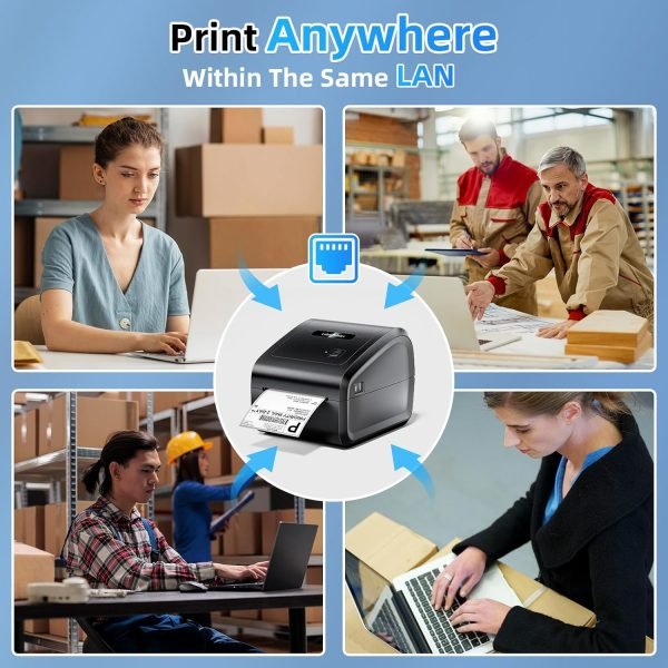 Bluetooth Thermal Label Printer 4x6, Ethernet Shipping Label Printer, D550 Pro Wireless Thermal Shipping Label Printer for Small Business, Office, Home, Support Bluetooth/Ethernet/USB