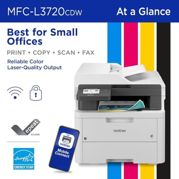 Brother Color Laser Printer All-in-One with Scanner, Copier and Fax - Professional Wireless Business Printer with Auto Duplex and 250-Sheet Capacity for Small Office (MFC-L3720CDW)