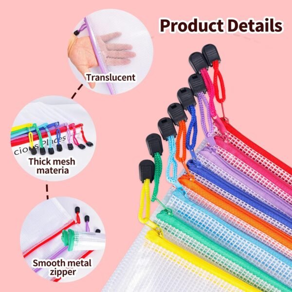 24pcs Mesh Zipper Pouch Bags - 8 Sizes Plastic Zipper Pouches for Organization, Mesh Bags with Zipper, Waterproof Clear Travel Pouches, UMETDO File Bag with Zipper for Office Supplies