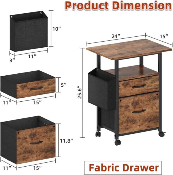 81eco9W9t7L._AC_SL1500_.jpg 2 Drawer File Cabinet with 24'' Extended Desktop, Mobile Filing Cabinet, Rolling File Cabinet with Side Bag, Fabric Drawer, Fits A4/Letter Size, Printer Stand Home Office, Light Brown