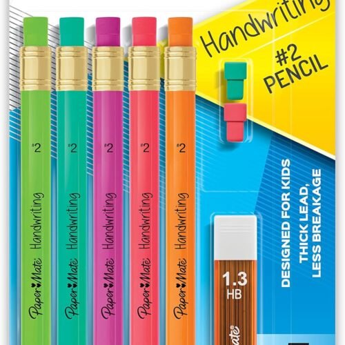Paper Mate Handwriting Triangular Mechanical Pencil Set with Lead & Eraser Refills 1.3mm School Supplies Office Supplies Sketching Pencils Drafting Pencil Fun Barrel Colors 8 Count