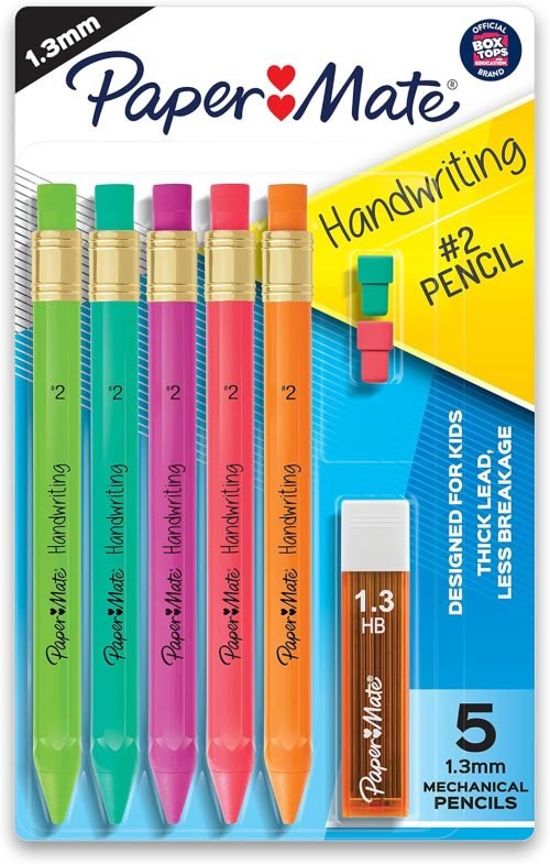 Paper Mate Handwriting Triangular Mechanical Pencil Set with Lead & Eraser Refills 1.3mm School Supplies Office Supplies Sketching Pencils Drafting Pencil Fun Barrel Colors 8 Count