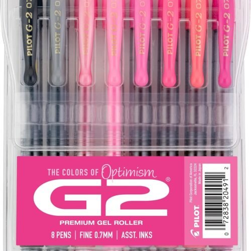 Pilot, G2 Premium Gel Roller Pens, G2 Boost Pink Pack, The Colors of Optimism, 8 Pack Pouch, Fine Point 0.7 mm, Assorted