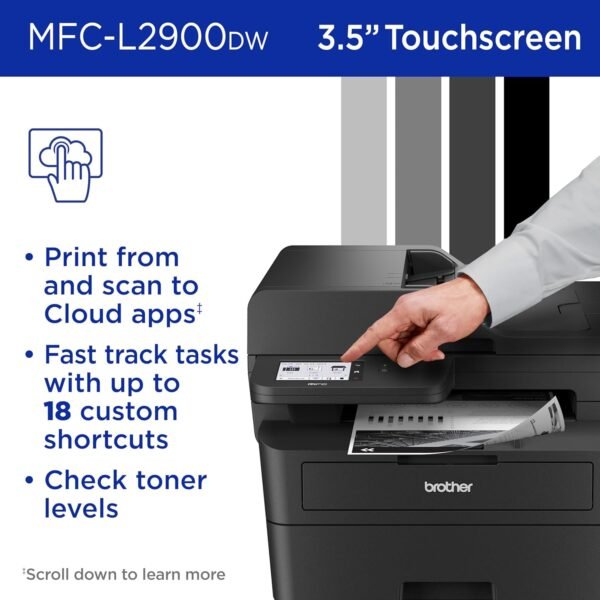 81fOXVwpzL._AC_SL1500_.jpg Brother Professional Laser Printer with Scanner, High-Speed 36 ppm Monochrome All-in-One, Wireless Duplex Printing and Scanning, Cloud-Ready 3.5 in Touchscreen for Small Business (MFC-L2900DW)
