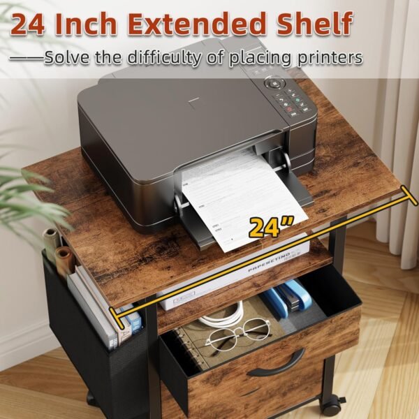 81g7Kbep3CL._AC_SL1500_.jpg 2 Drawer File Cabinet with 24'' Extended Desktop, Mobile Filing Cabinet, Rolling File Cabinet with Side Bag, Fabric Drawer, Fits A4/Letter Size, Printer Stand Home Office, Light Brown