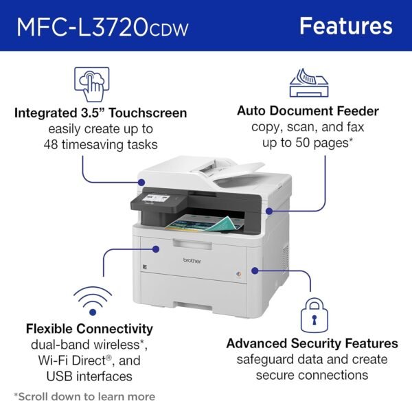 Brother Color Laser Printer All-in-One with Scanner, Copier and Fax - Professional Wireless Business Printer with Auto Duplex and 250-Sheet Capacity for Small Office (MFC-L3720CDW)