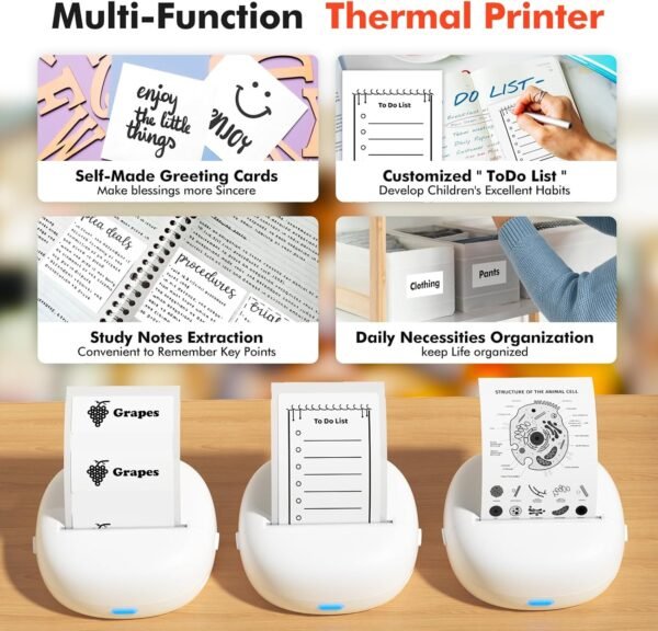 81gQt6cP3YL._AC_SL1500_.jpg Sticker Printer, Mini Thermal Printer with 5 Rolls Paper ,Inkless Photo Maker for School Supplies & DIY Projects,Bluetooth Connection Portable Sticker Maker for Labels, Photos, and Notes (White)