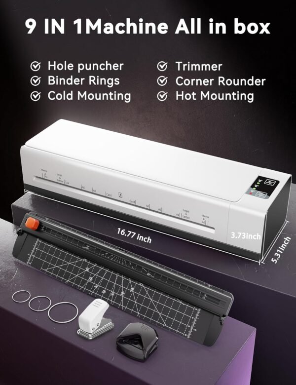 81hnJ9zsnXL._AC_SL1500_.jpg A3 Laminator Machine,13 Inch 9-in-1 Laminating Machine with Laminating Sheets,Thermal Laminator Hot & Cold with Fast Warm Technology for Home,Office or School Supplies,White