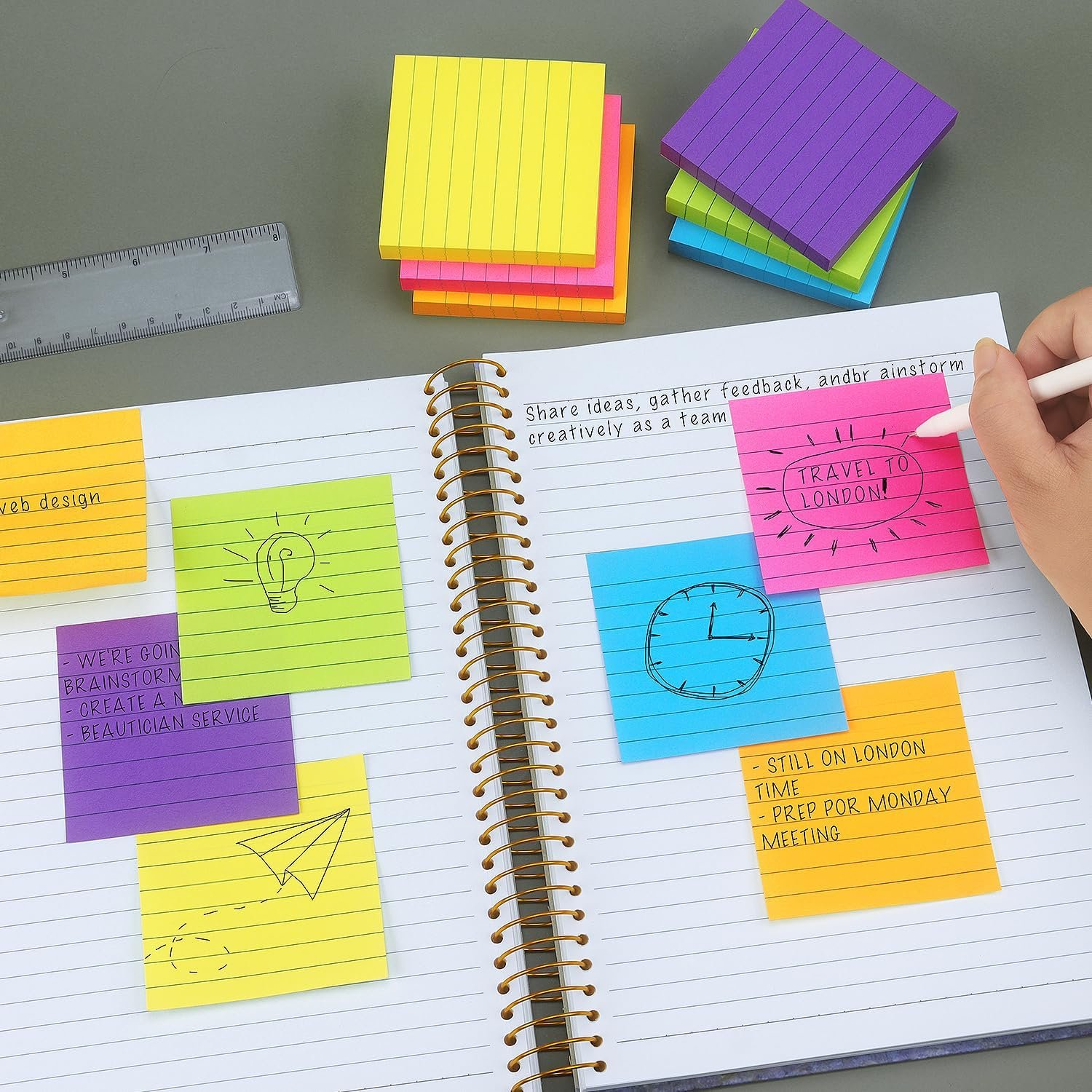6 Pads Lined Sticky Notes 3x3 Sticky Notes with Lines Self-Stick Note Pads 6 Bright Multi Colors,100 Sheet/Pad - Image 7