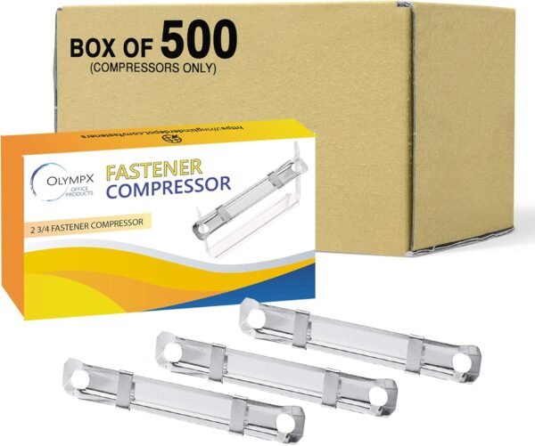 OLYMPX 500 Pcs of Prong Paper Fastener Compressors for Standard 2-Hole Punch, Works with 1 Inch - 3.5 Inch Capacity, 2.75 Inch Center for Paper Fastener Prong Bases, Bulk-Packed