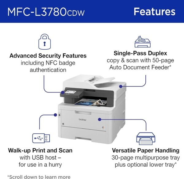 Brother MFC-L3780CDW Wireless Digital Color All-in-One Printer with Laser Quality Output, Single Pass Duplex Copy & Scan | Includes 4 Month Refresh Subscription Trial ¹ Amazon Dash Replenishment Ready