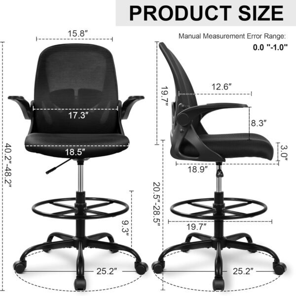 81jKpzKpqaL._AC_SL1500_.jpg Primy Drafting Chair Tall Office Chair with Flip-up Armrests Executive Ergonomic Computer Standing Desk Chair with Lumbar Support and Adjustable Footrest Ring (Black)