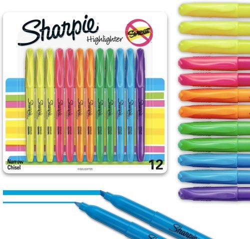 81jZTMO1nBL._AC_SL1500_.jpg Sharpie Pocket Style Highlighters, Chisel Tip, Assorted Fluorescent, 12 Count - Quick Dry, Perfect For Studying, Note-Taking, School, College, Office, Student & Teacher Supplies