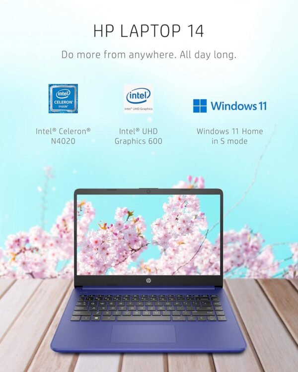 HP 14 Laptop, Intel Celeron N4020, 4 GB RAM, 64 GB Storage, 14-inch HD Touchscreen, Windows 11 Home, Thin & Portable, 4K Graphics, One Year of Microsoft 365 (14-dq0050nr, Indigo Blue)