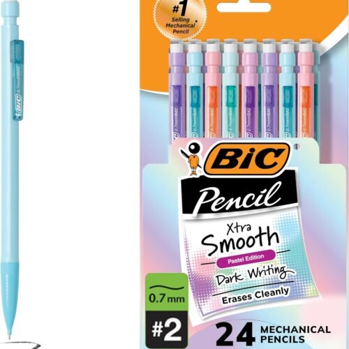 BIC Xtra-Smooth Pastel Mechanical Pencils with Erasers, Medium Point (0.7mm), 24-Count Pack, Bulk Mechanical Pencils for School or Office Supplies