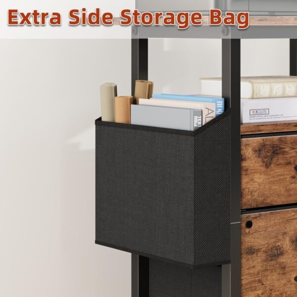 81lv9W8AxlL._AC_SL1500_.jpg 2 Drawer File Cabinet with 24'' Extended Desktop, Mobile Filing Cabinet, Rolling File Cabinet with Side Bag, Fabric Drawer, Fits A4/Letter Size, Printer Stand Home Office, Light Brown